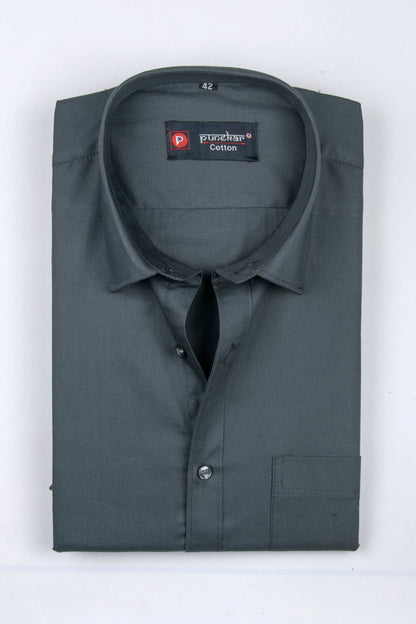 Punekar Cotton Carbon Color 100% Mercerised Cotton Diagonally Woven Formal Shirt for Men&