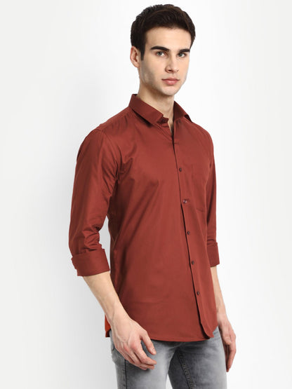 Punekar Cotton Copper Color 100% Mercerised Cotton Diagonally Woven Formal Shirt for Men&
