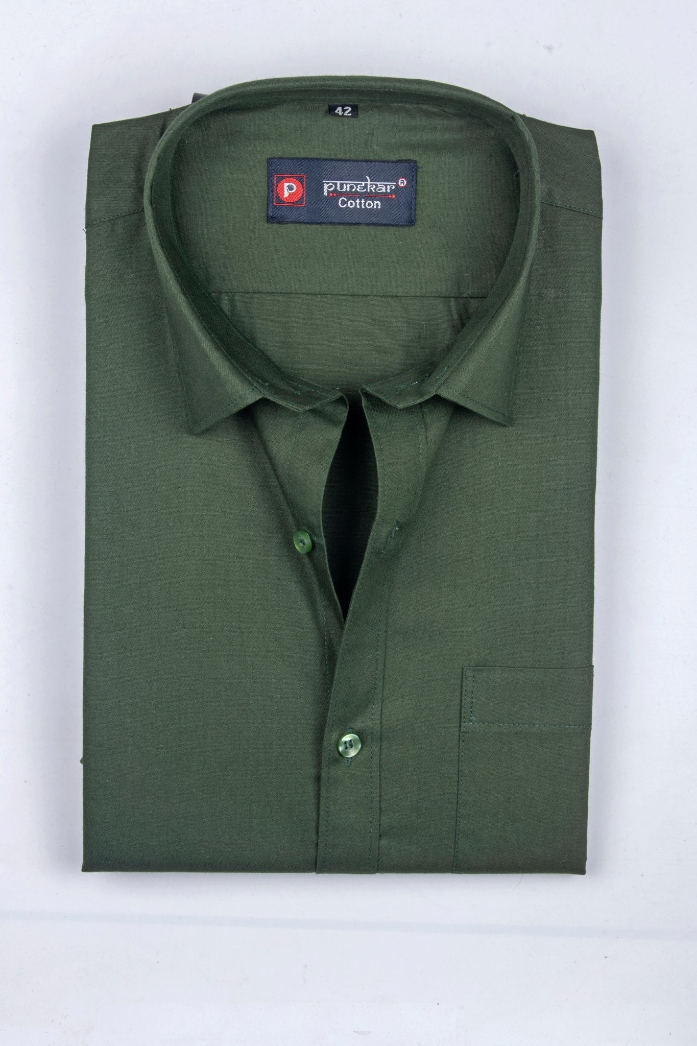 Punekar Cotton Mehandi Color 100% Mercerised Cotton Diagonally Woven Formal Shirt for Men&