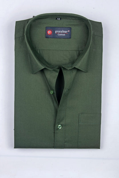 Punekar Cotton Mehandi Color 100% Mercerised Cotton Diagonally Woven Formal Shirt for Men&