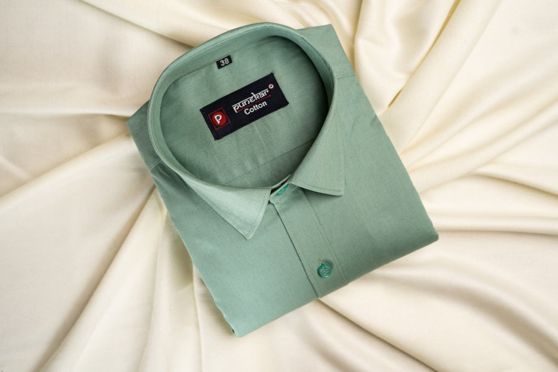 Punekar Cotton Mint Color 100% Mercerised Cotton Diagonally Woven Formal Shirt for Men&