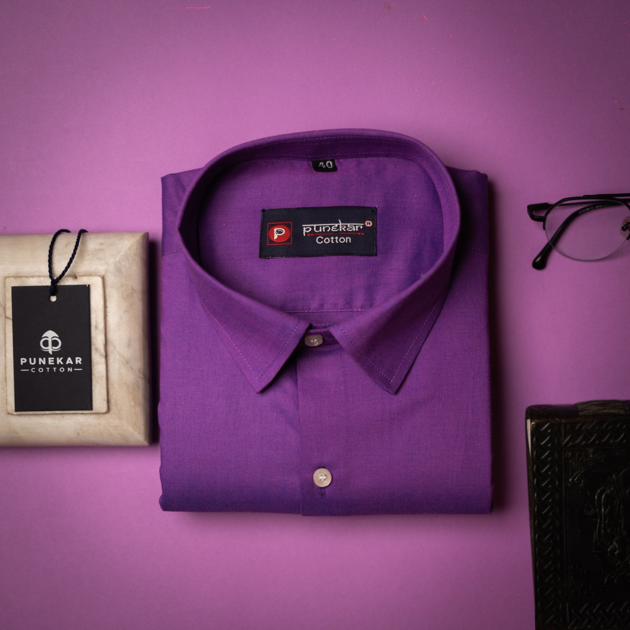 Purple Color Satin Cotton Shirt For Men - Punekar Cotton