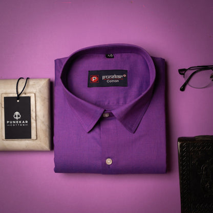 Purple Color Satin Cotton Shirt For Men - Punekar Cotton