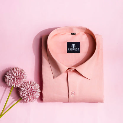 Salmon Orange Color Twitter Lining Blende Cotton Shirts For Men - Punekar Cotton