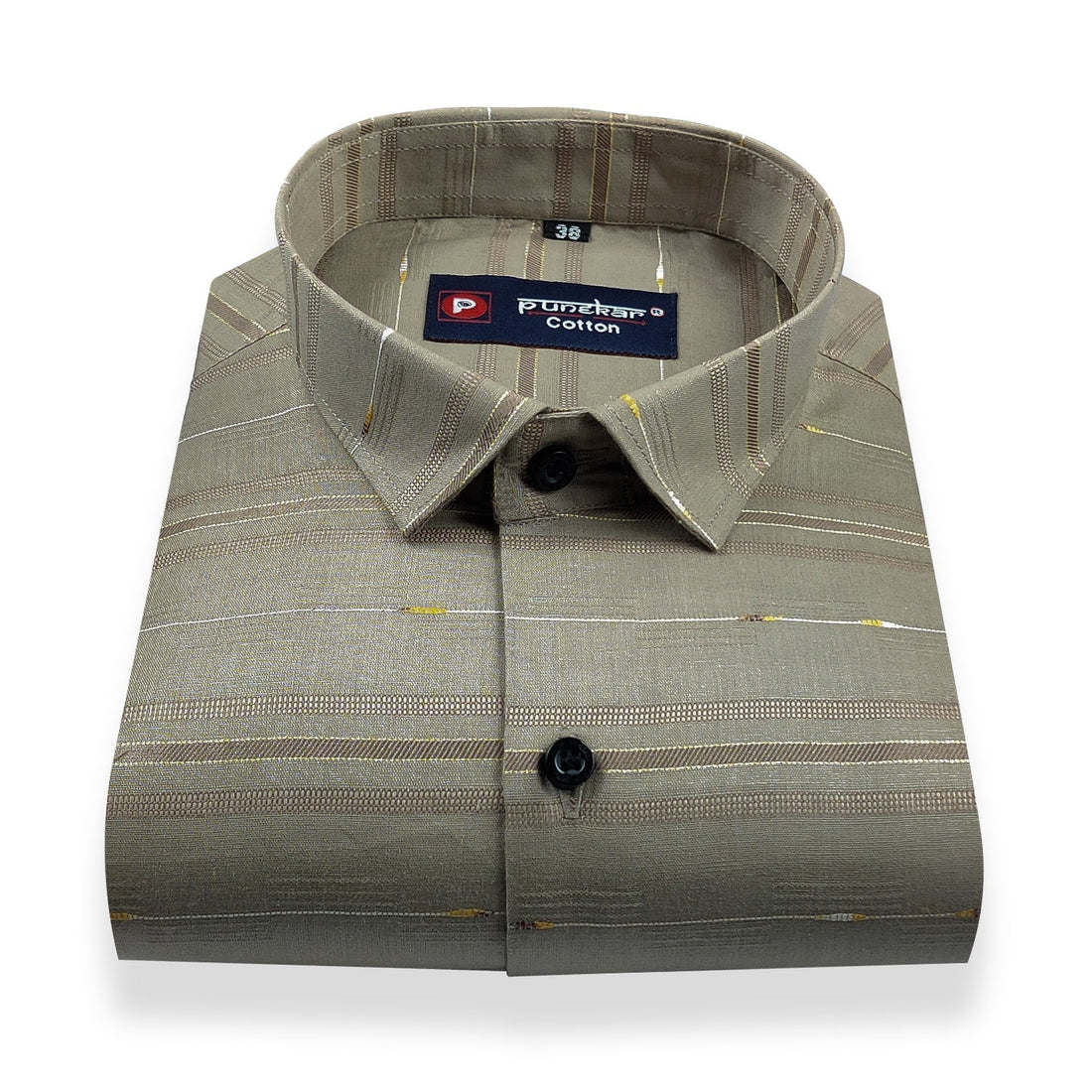 Tan Color Pure Cotton Panelled Butta Stripes Shirts For Men&