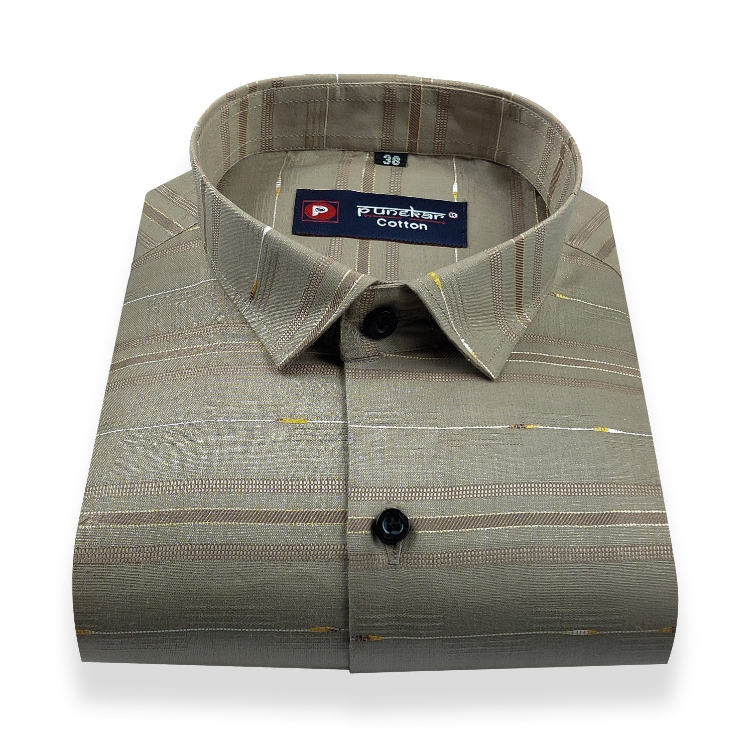 Tan Color Pure Cotton Panelled Butta Stripes Shirts For Men&