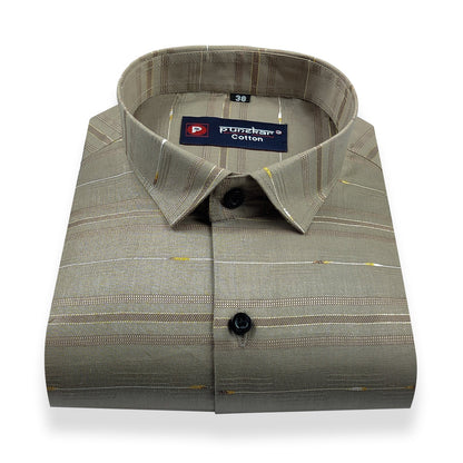 Tan Color Pure Cotton Panelled Butta Stripes Shirts For Men&