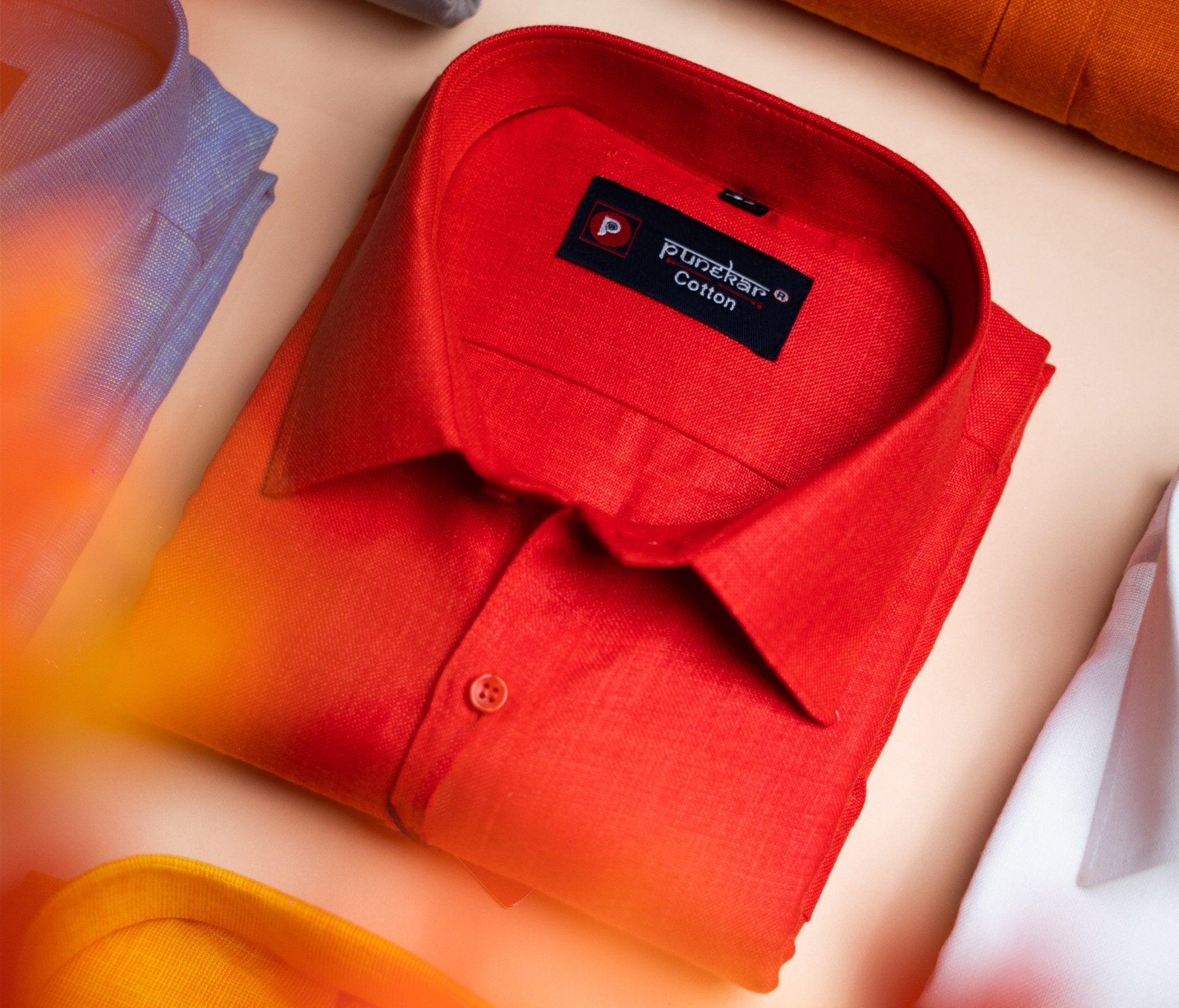 Tomato Red Color Blende Linen Shirt For Men&