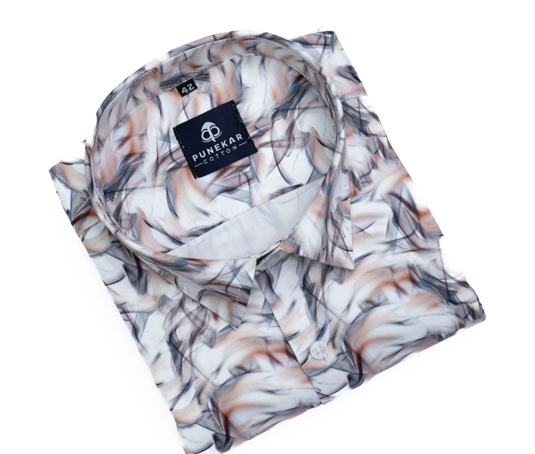 White Brown Color Leaf printed Shirt For Men - Punekar Cotton