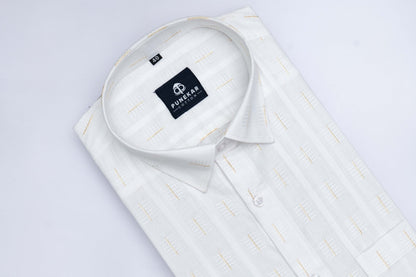 White Color Embroidery Pure Cotton Shirt For Men - Punekar Cotton