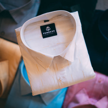 White Color Embroidery Pure Cotton Shirt For Men - Punekar Cotton