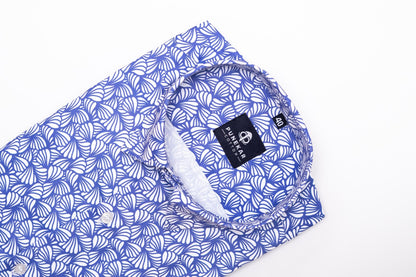 White Navy Blue Color Leaf Printed Shirt For Men - Punekar Cotton