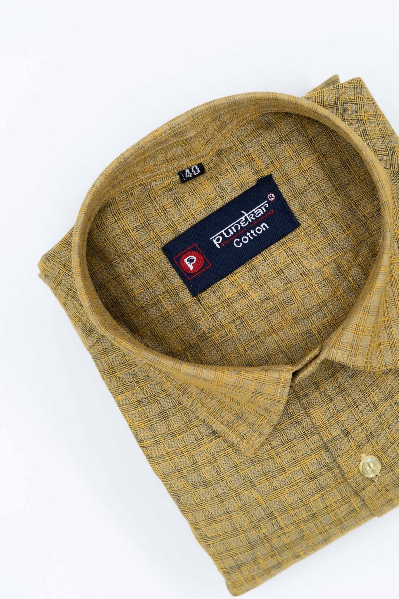 Yellow Color Cotton Self Woven Checks Handmade Shirts For Men&