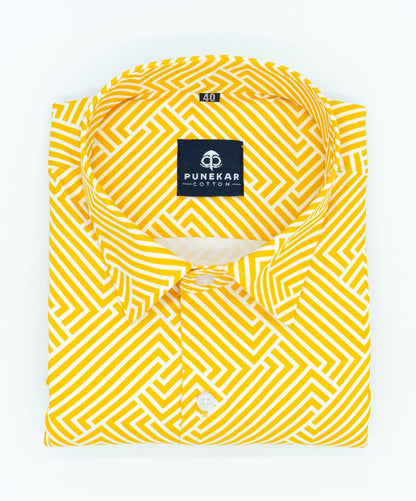 Yellow Color Printed Shirt For Men - Punekar Cotton